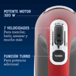 Batidora de Mano OSTER de 7 Velocidades con Turbo Rojo FPSTHM360R - Imagen 3